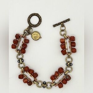 Mixed Metal Wire Wrapped Red Stone Bracelet